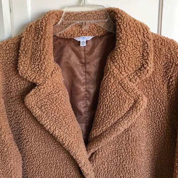 TIME AND TRU Faux Sherpa Teddy Coat Jacket Tan Women’s Plus Size 2X 20W 22W - Picture 2 of 16